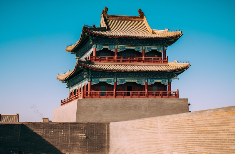 蓝天下壮观的城墙城楼景区风景,高清,摄影图,摄影图片,图片大全,摄影图免费下载